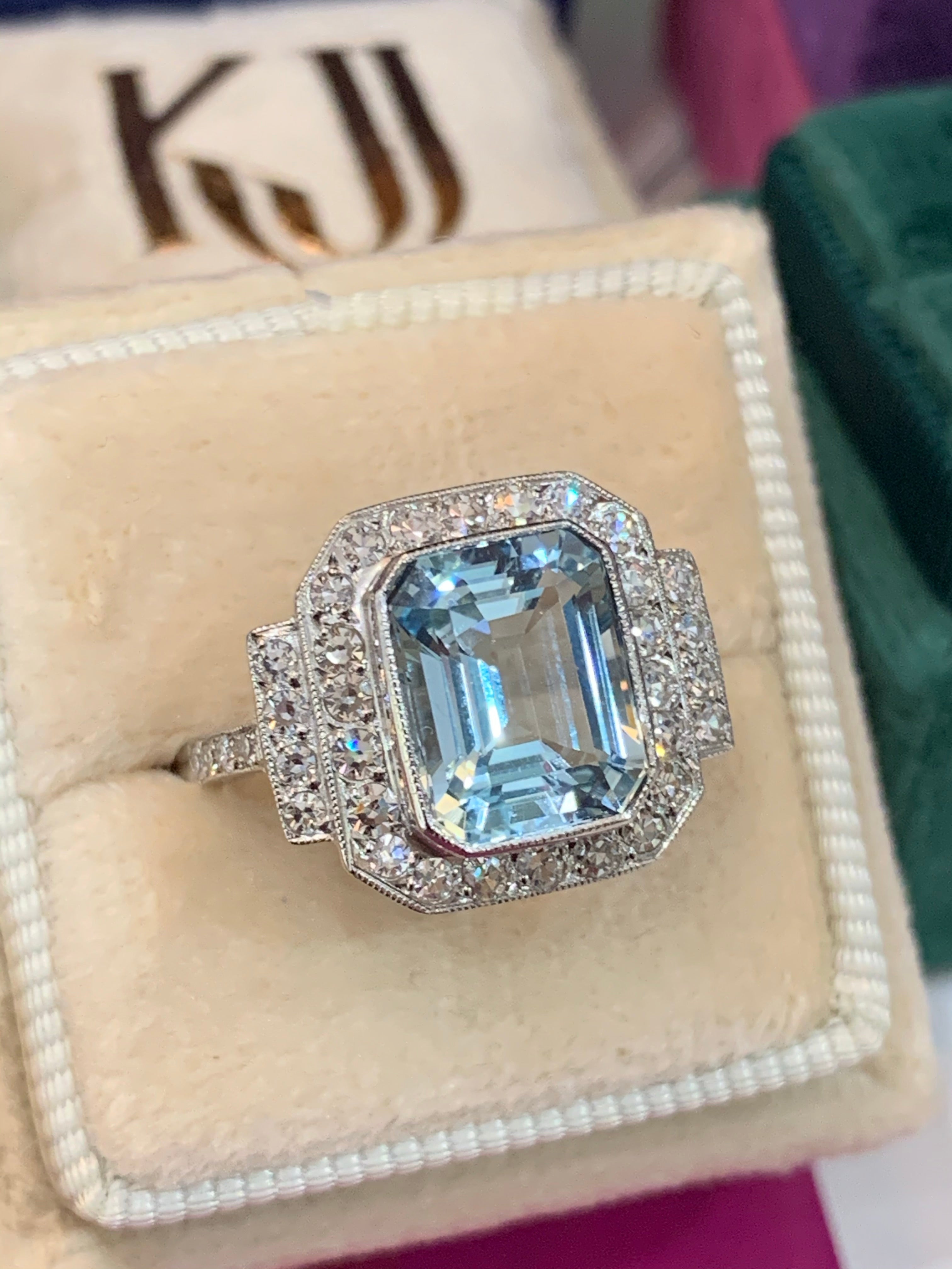 Emerald Cut Aquamarine Engagement Ring in Vintage Design – The London  Victorian Ring Co